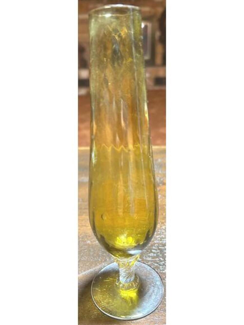 Vintage Italian Empoli Amber Swirl Glass Bud Vase.